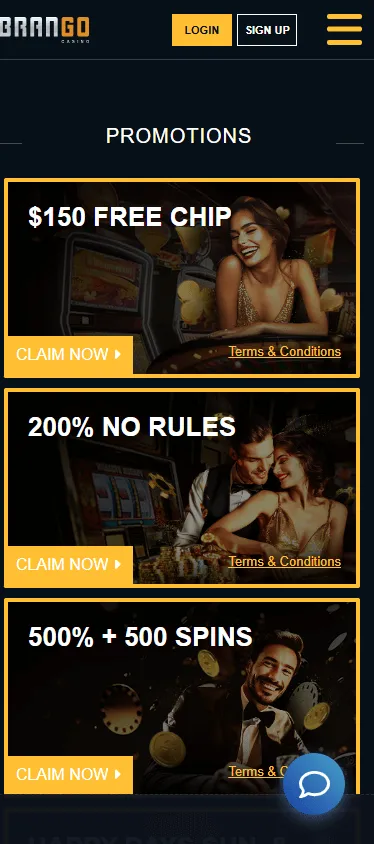 Brango Casino mobile promotions area with offers and rewards