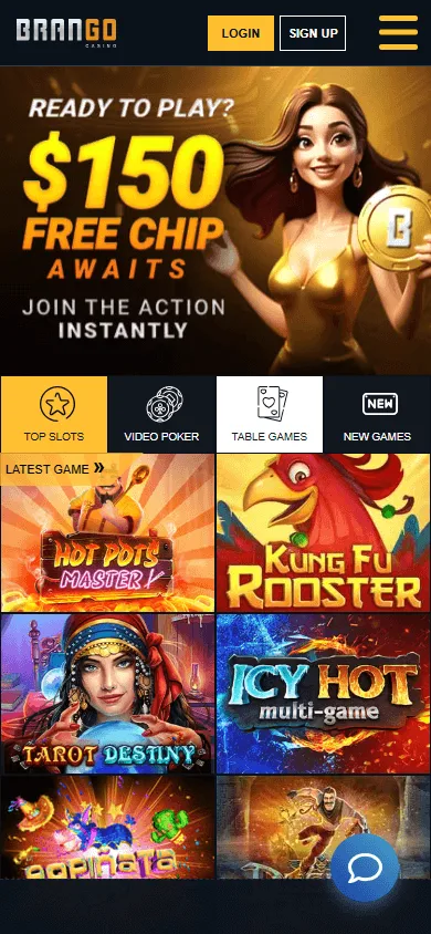 Brango Casino mobile home screen for smartphone casino access